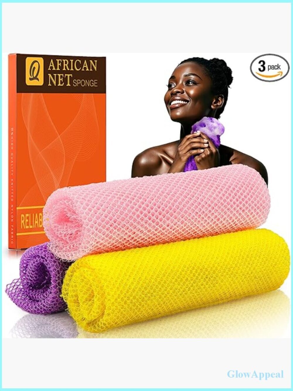 3-Piece African Net Bath Sponge Exfoliating Body Scrubber Back Scrubber Nylon